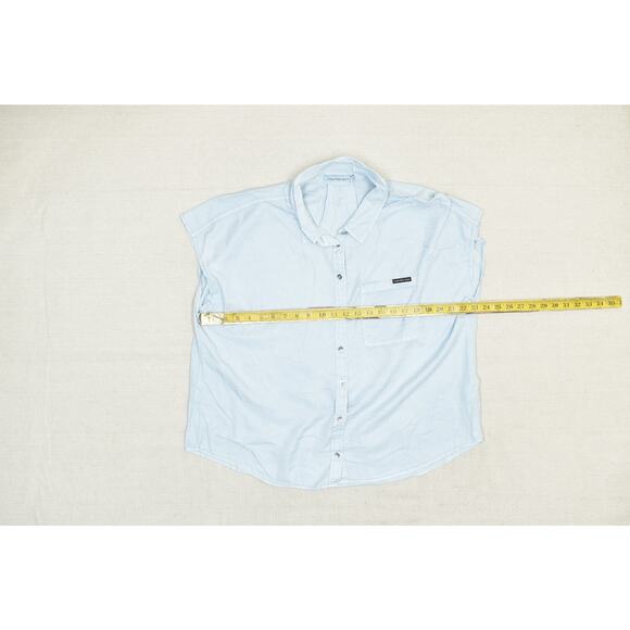 Calvin Klein Jeans Women's Light Blue Tencel Lyocell Short Sleeve Top - Picture 3 of 8